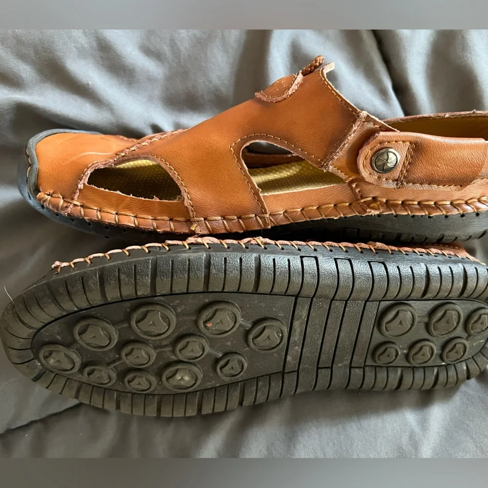 HSY Fashion Men's 100% Caoutchouc Leather‎ Closed Toe Sandal Brown Size 40 US 7